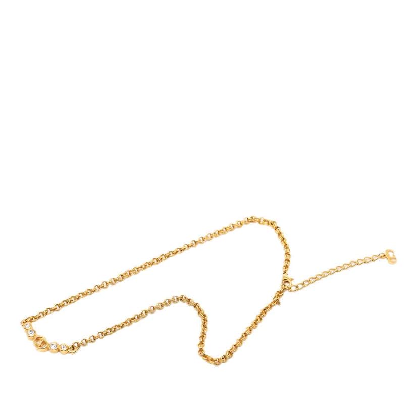 Dior Gold Plated Rhinestone CD Pendant Necklace Gold Metal Good condition - Front View