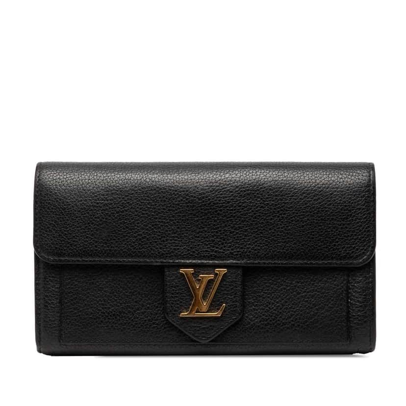 Louis Vuitton Leather LockMe Long Wallet Black Leather Good condition - Front View
