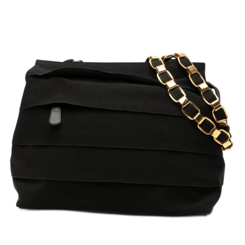 Salvatore Ferragamo Nylon Tiered Grosgrain Shoulder Bag Black Good condition - Front View