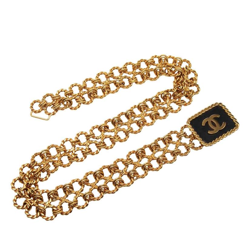 Chanel CC Gold Plated Double Layered Chain Belt Gold Metal Good condition - Front View
