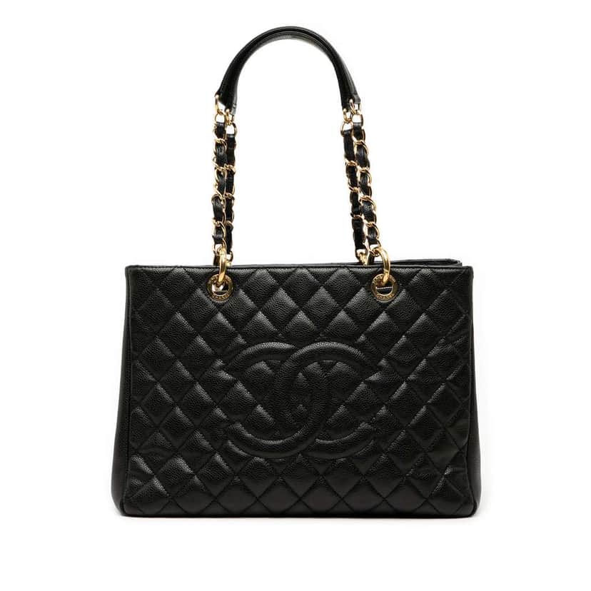 Chanel Caviar Grand Shopping Tote Black Leather Good condition - Front View