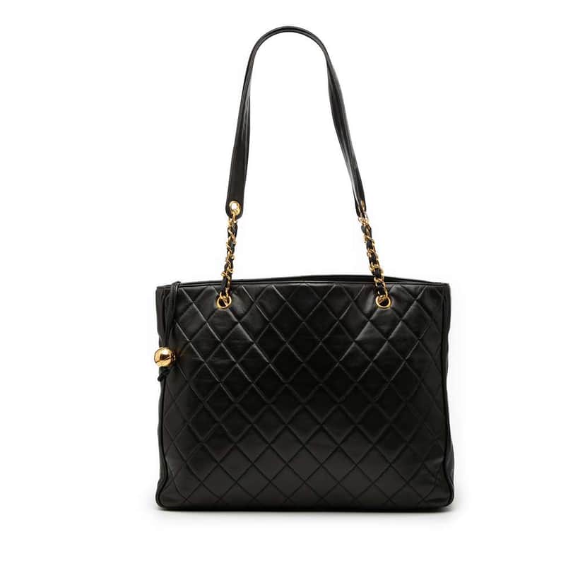 Chanel CC Quilted Lambskin Tote Black Leather Good condition - Front View