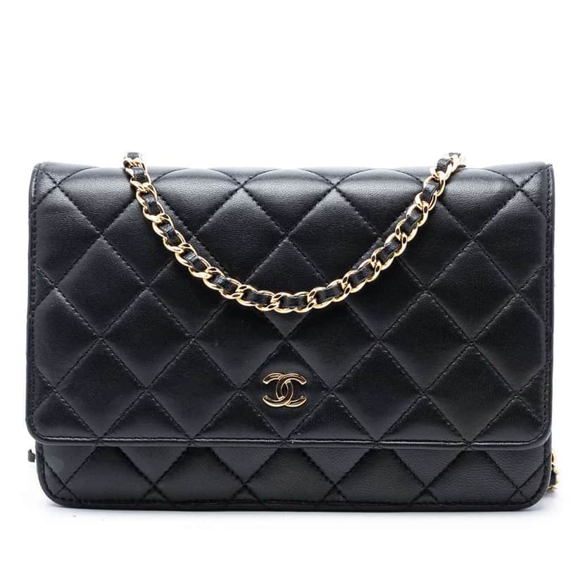Chanel CC Quilted Lambskin Wallet On Chain Black Leather Good condition - Front View
