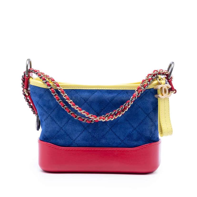Chanel Small Tricolor Quilted Suede and Calfskin Gabrielle Hobo Blue Leather Good condition - Front View