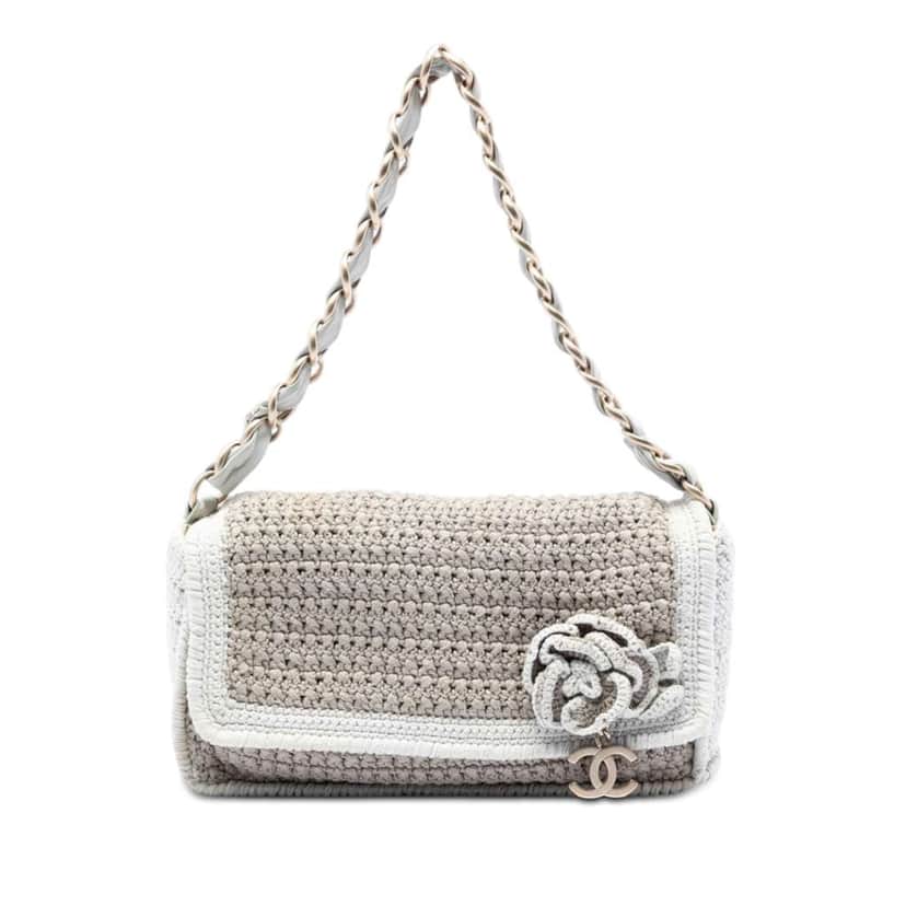 Chanel Crochet Camellia Flap Beige Cotton Good condition - Front View