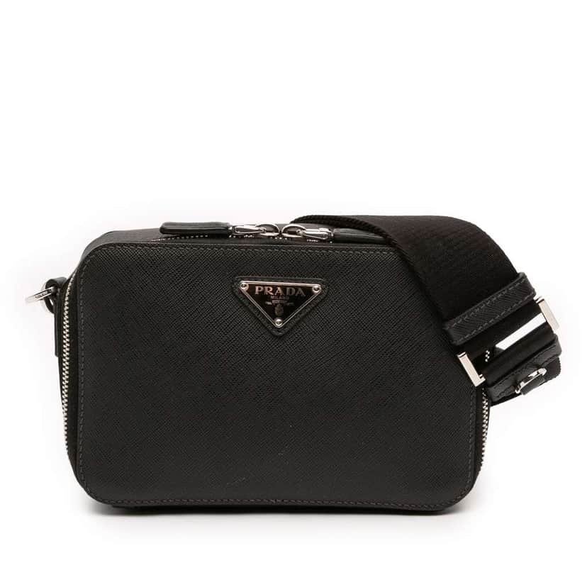 Prada Saffiano Brique Crossbody Black Leather Very good condition - Front View