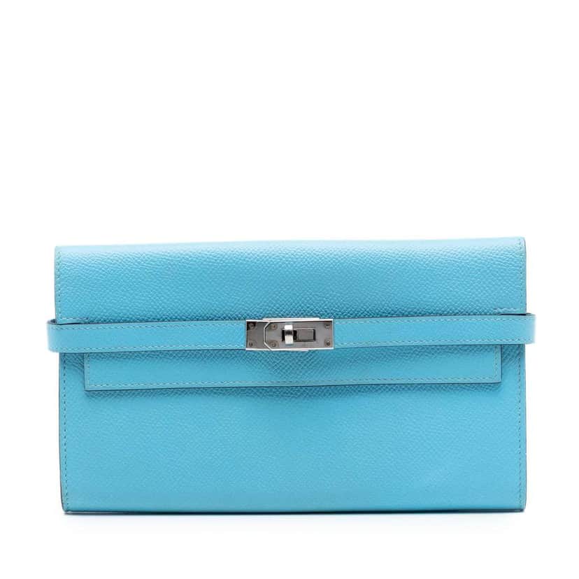 Hermès Epsom Kelly Longue Wallet Blue Leather Very good condition - Front View