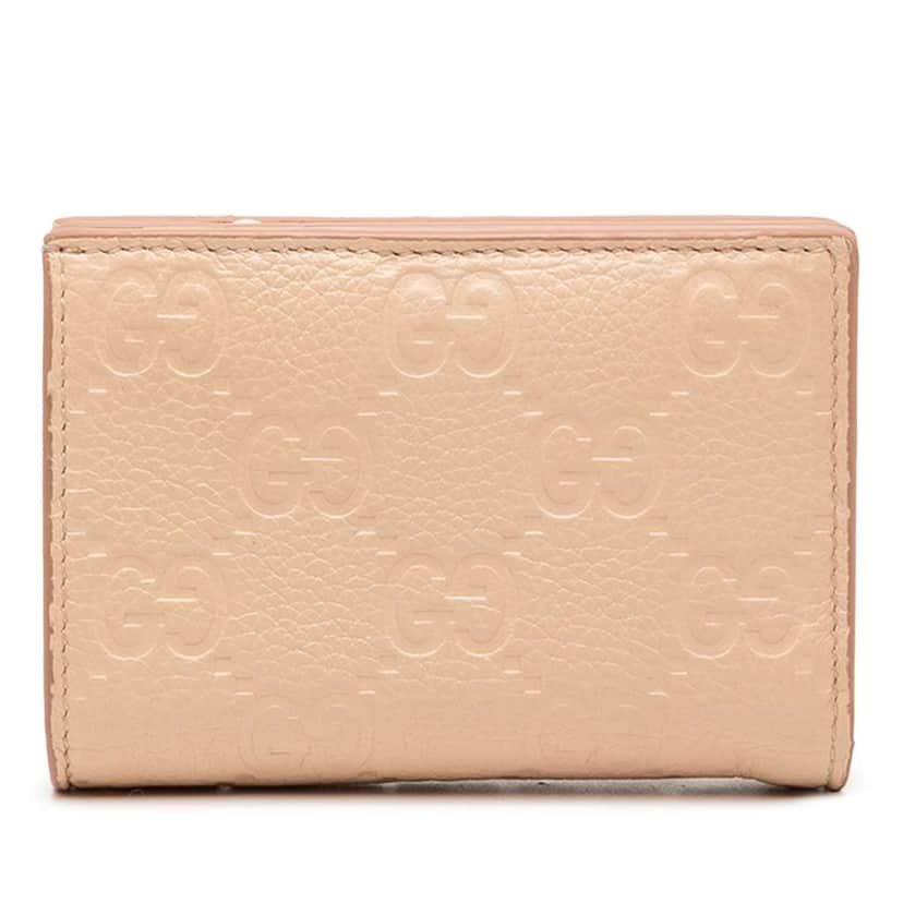 Gucci Small GG Emblem Leather Bifold Wallet Beige Leather Very good condition - Front View