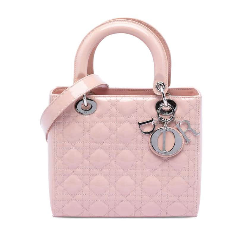 Dior Medium Patent Cannage Lady Dior Pink Leather Very good condition - Front View