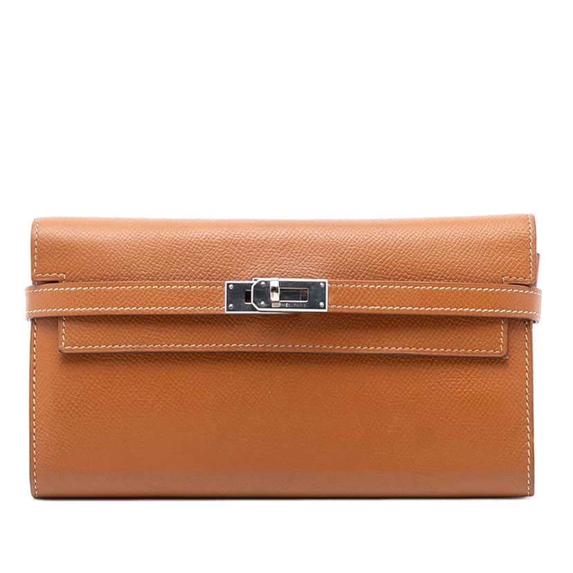 Hermès Epsom Kelly Longue Wallet Brown Leather Very good condition - Front View