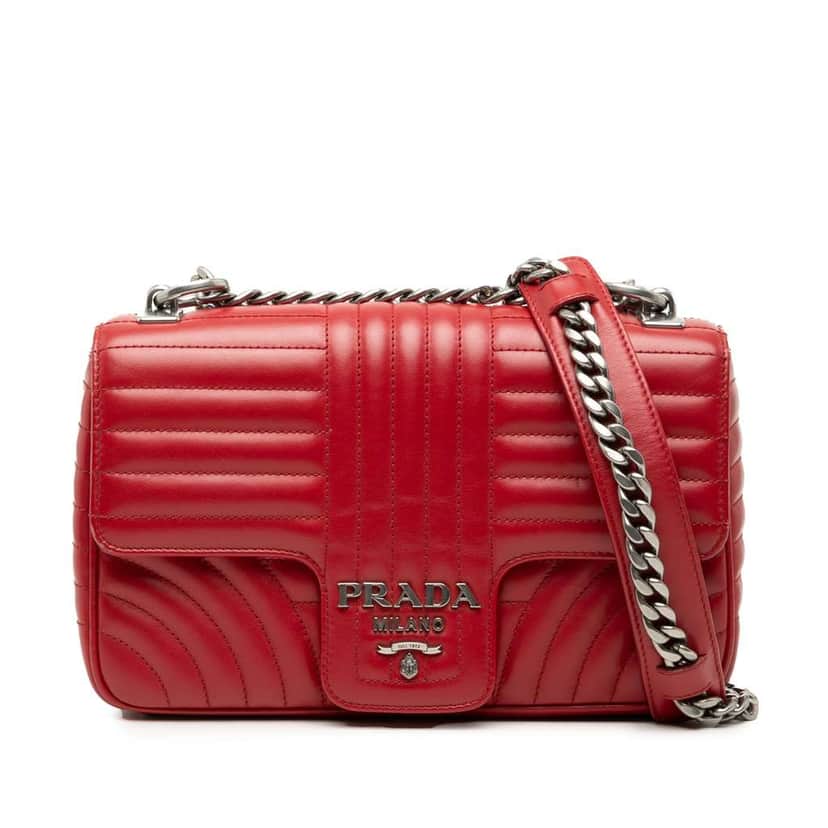 Prada Medium Soft Calf Impunture Diagramme Bag Red Leather Very good condition - Front View