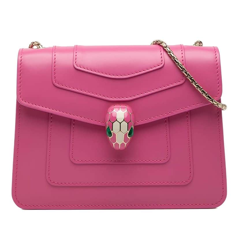 Bvlgari Small Leather Square Serpenti Forever Chain Crossbody Pink Leather Very good condition - Front View