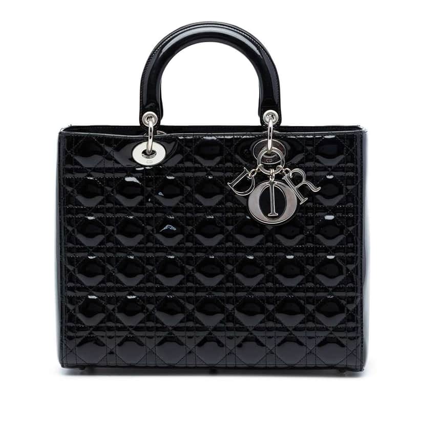 Dior Large Patent Cannage Lady Dior Black Leather Very good condition - Front View