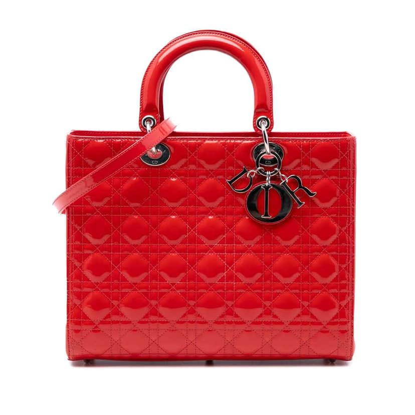 Dior Large Patent Cannage Lady Dior Red Leather Very good condition - Front View
