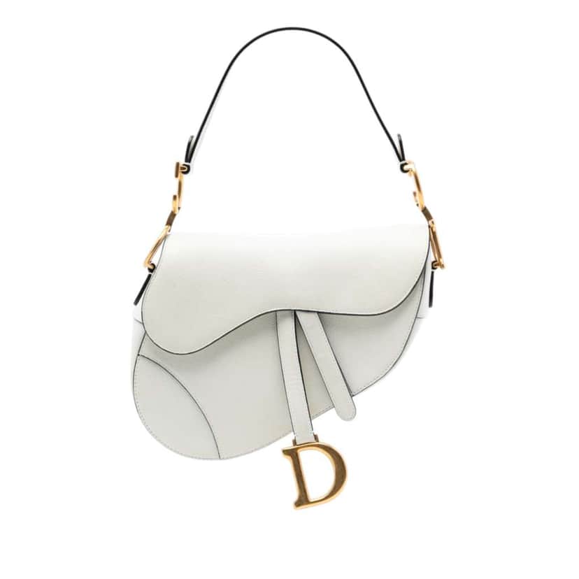 Dior Grained Calfskin Saddle Bag White Leather Very good condition - Front View