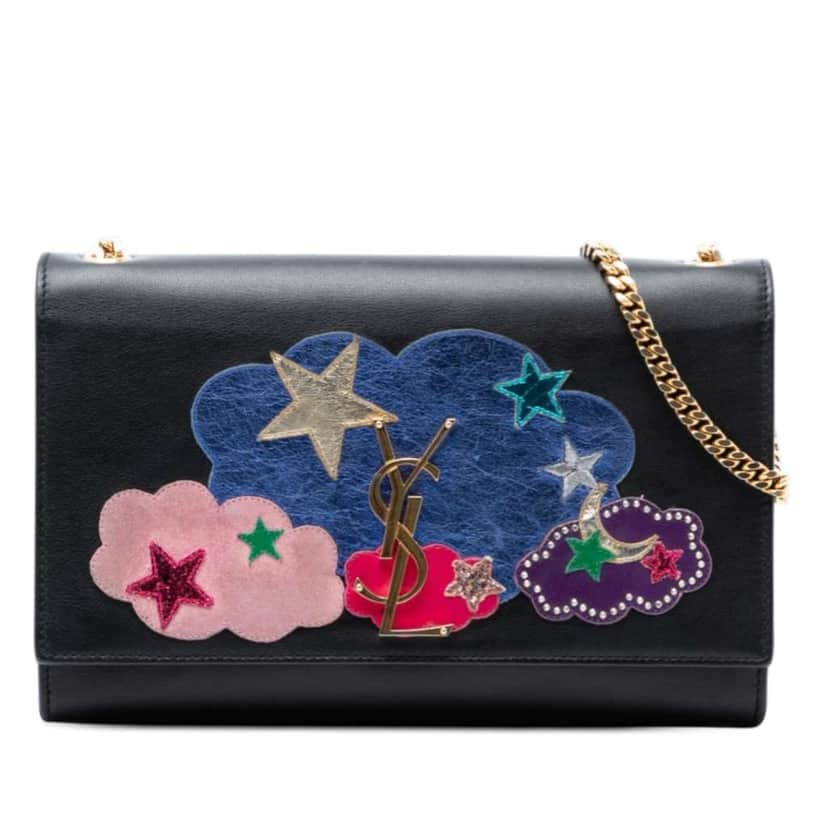 Saint Laurent Medium Lambskin Cloud Star Patchwork Monogram Kate Crossbody Black Leather Very good condition - Front View