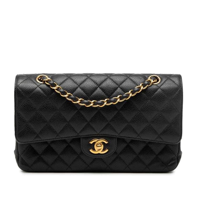 Chanel Medium Classic Caviar Double Flap Black Leather Very good condition - Front View