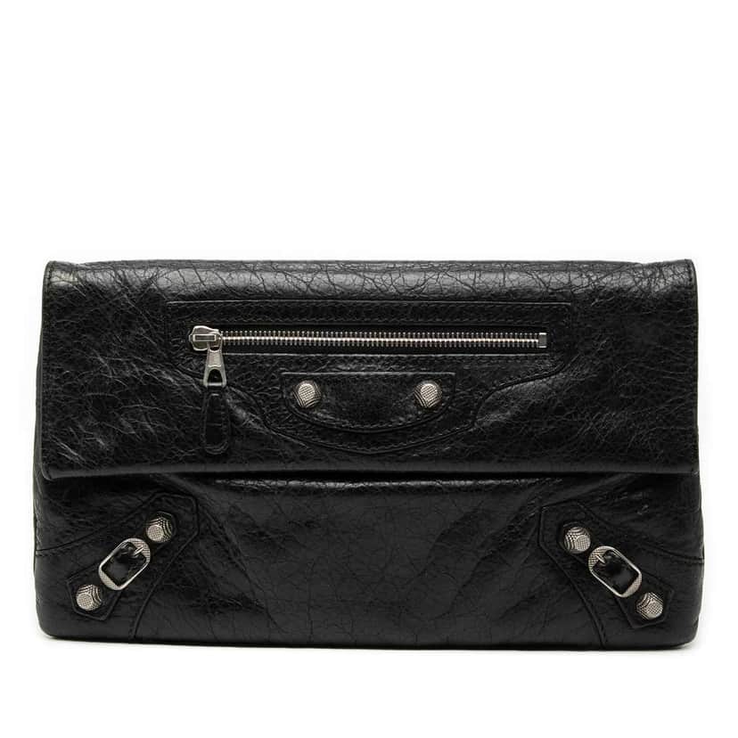 Balenciaga Lambskin Motocross Giant 12 Envelope Clutch Black Leather Very good condition - Front View