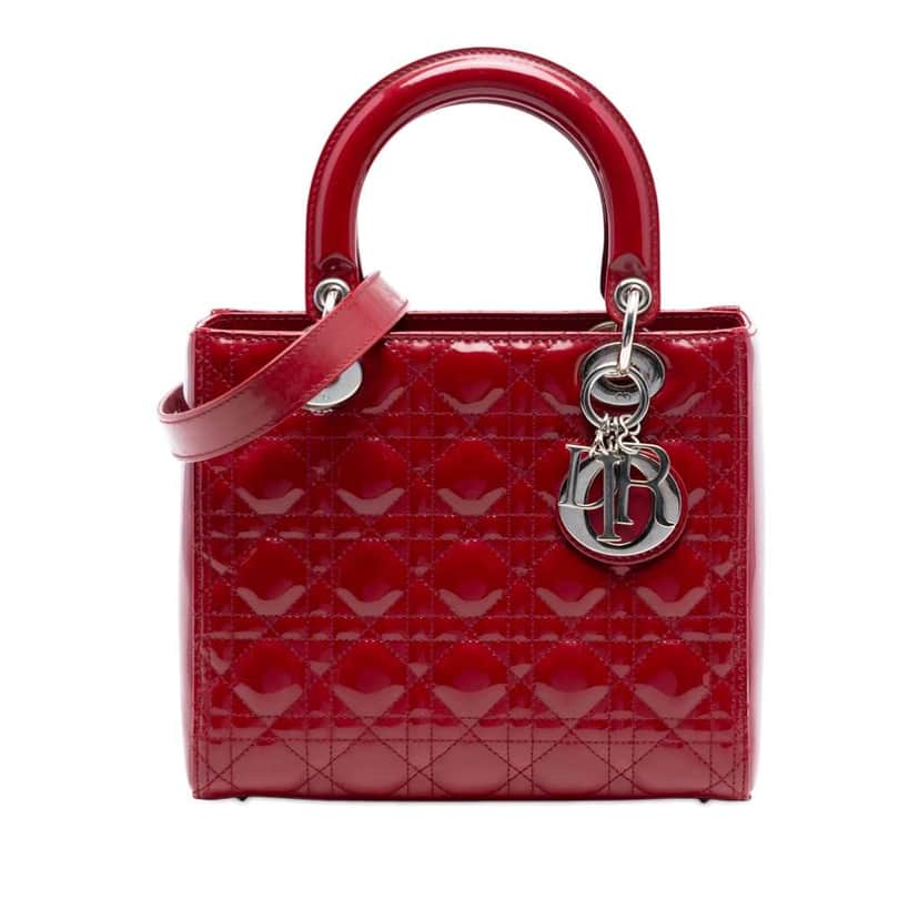 Dior Medium Patent Cannage Lady Dior Red Leather Very good condition - Front View