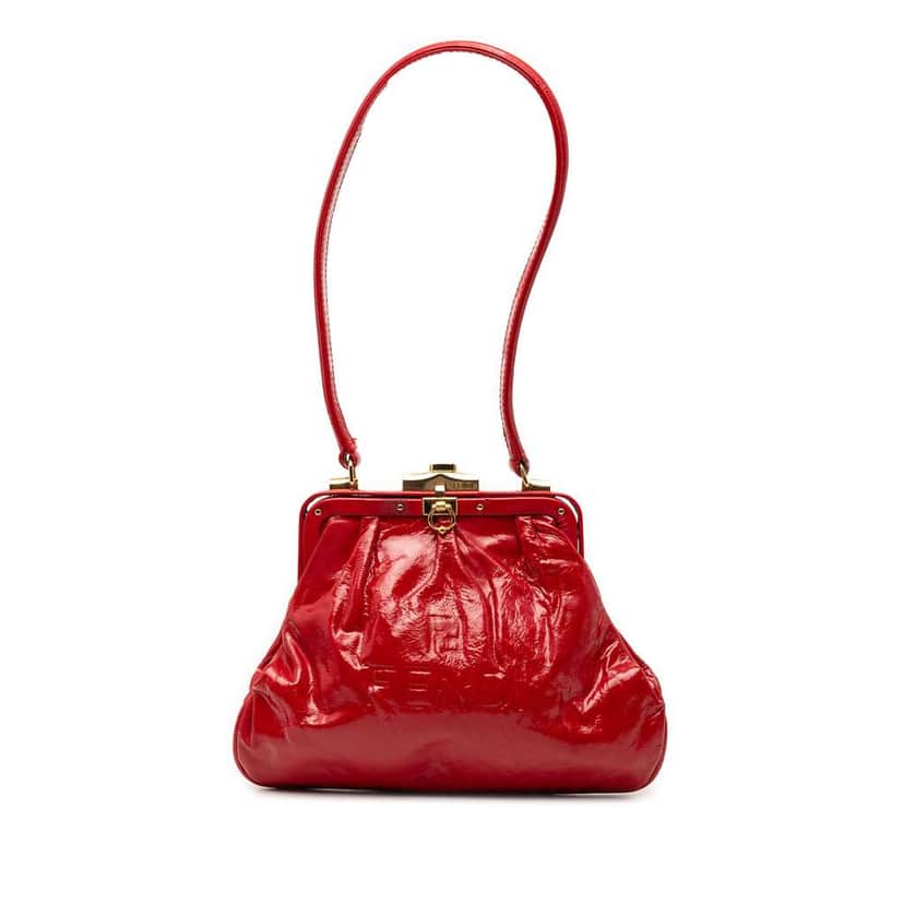 Fendi Patent Frame Shoulder Bag Red Leather Very good condition - Front View