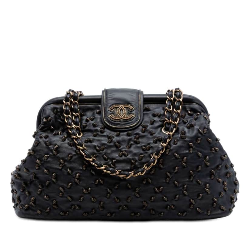 Chanel CC Lambskin Chic Knot Chain Shoulder Bag Black Leather Very good condition - Front View