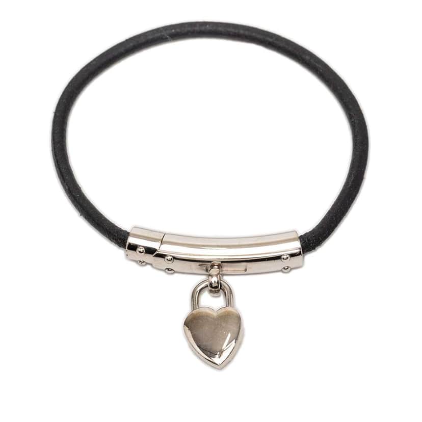 Hermès Leather Cadena Heart Charm Bracelet Black Leather Very good condition - Front View