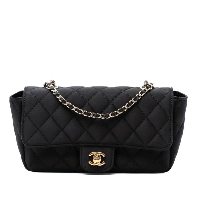 Chanel Mini Rectangular Quilted Satin Single Flap Black Satin Very good condition - Front View