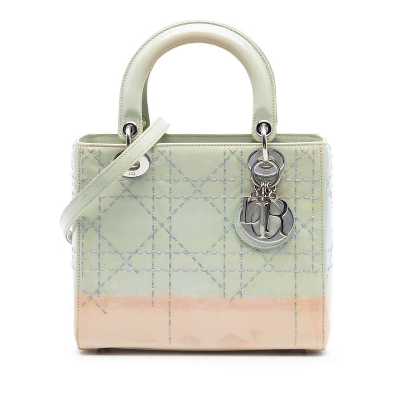 Dior Medium Ombre Patent Cannage Lady Dior Green Leather Very good condition - Front View