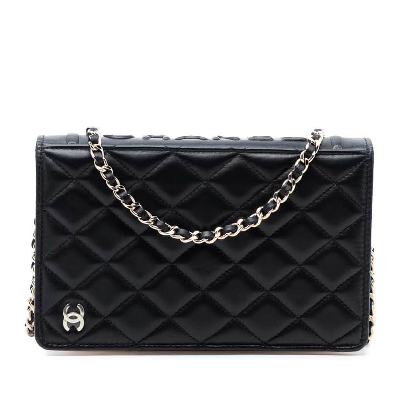 Chanel Quilted Lambskin Book Wallet On Chain Black Leather Very good condition - Front View