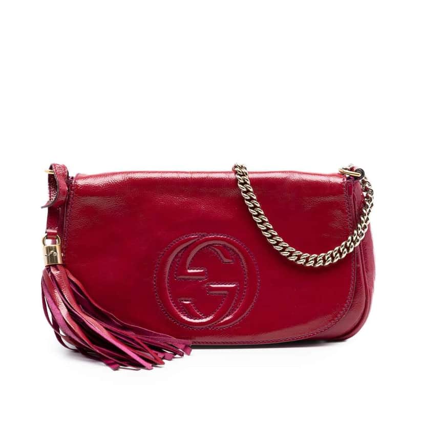 Gucci Medium Patent Soho Chain Flap Crossbody Pink Leather Very good condition - Front View
