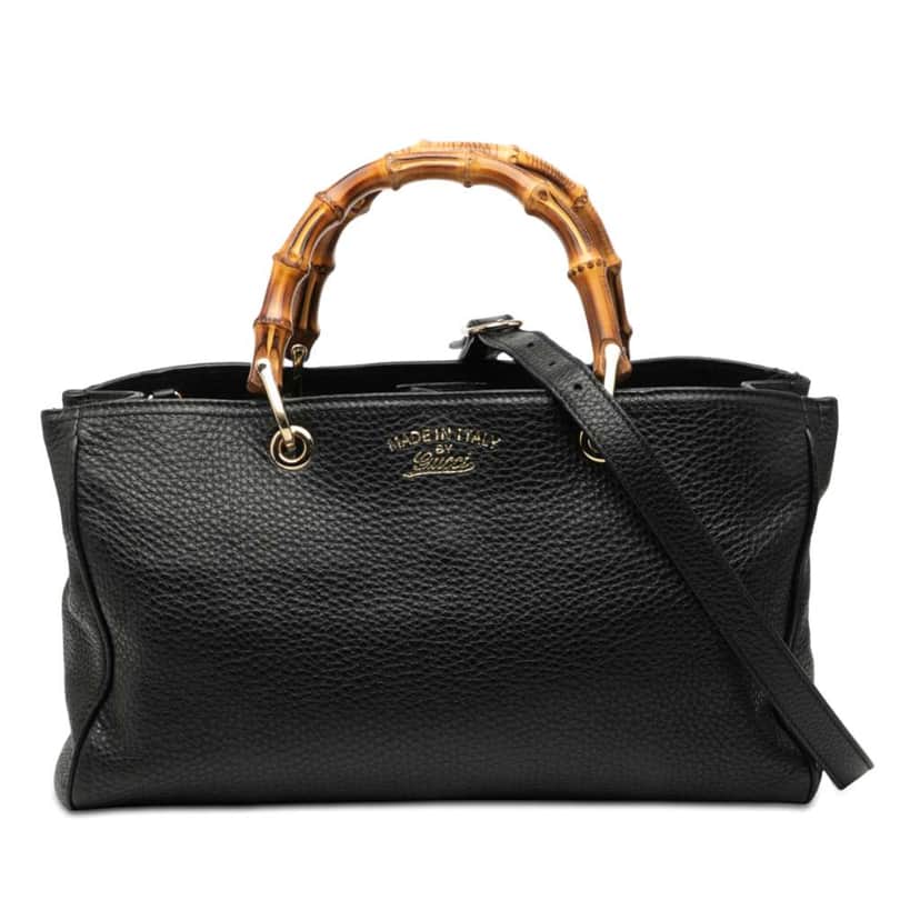 Gucci Medium Calfskin Bamboo Shopper Satchel Black Leather Good condition - Front View