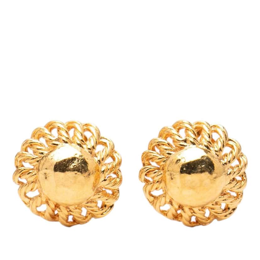 Chanel Gold Plated Round Clip On Earrings Gold Metal Very good condition - Front View