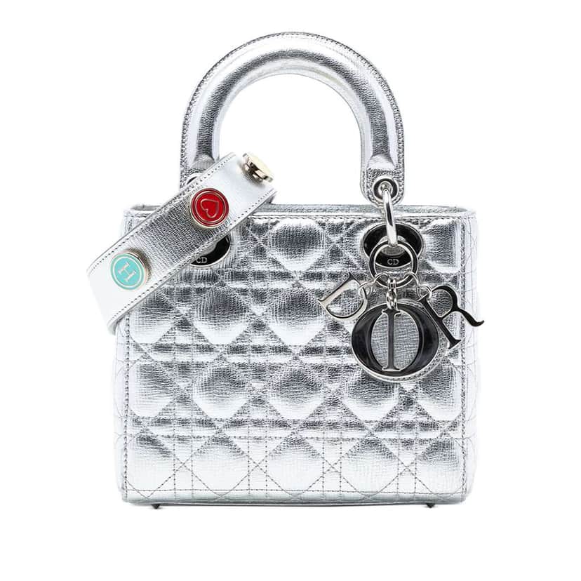 Dior Small Metallic Grained Calfskin Cannage My ABCDior Lady Dior Silver Leather Very good condition - Front View