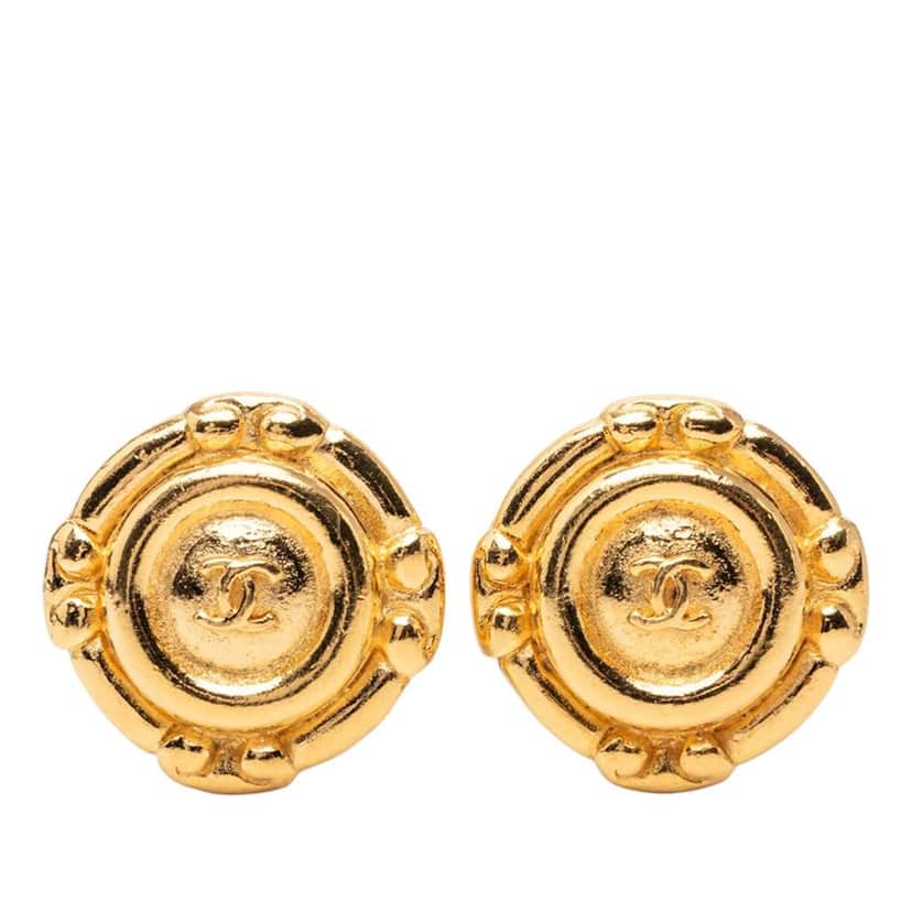 Chanel Gold Plated CC Round Clip On Earrings Gold Metal Very good condition - Front View