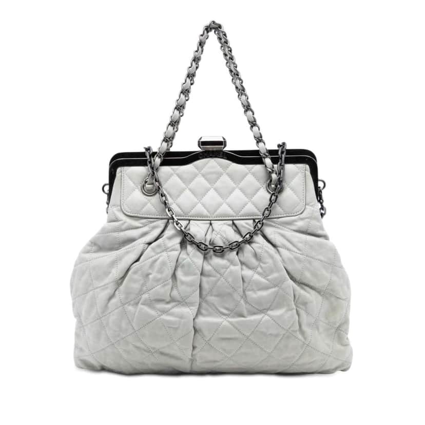 Chanel Iridescent Calfskin Chic Quilt Frame Satchel Grey Leather Very good condition - Front View