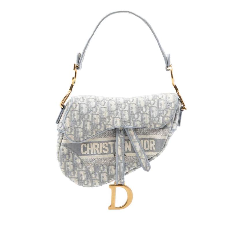 Dior Oblique Embroidered Canvas Saddle Bag Grey Canvas Very good condition - Front View
