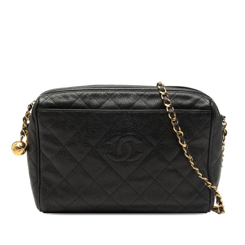 Chanel CC Quilted Caviar Chain Camera Bag Black Leather Very good condition - Front View