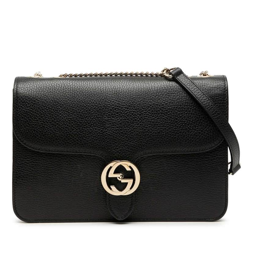Gucci Medium Dollar Calfskin Interlocking G Crossbody Black Leather Very good condition - Front View