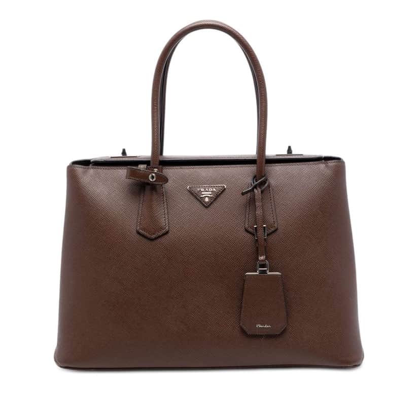 Prada Saffiano Cuir Turnlock Twin Satchel Brown Leather Very good condition - Front View