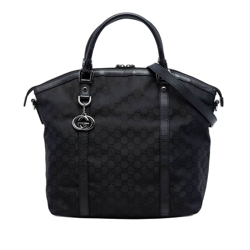 Gucci Large GG Canvas Charm Dome Satchel Black Canvas Very good condition - Front View