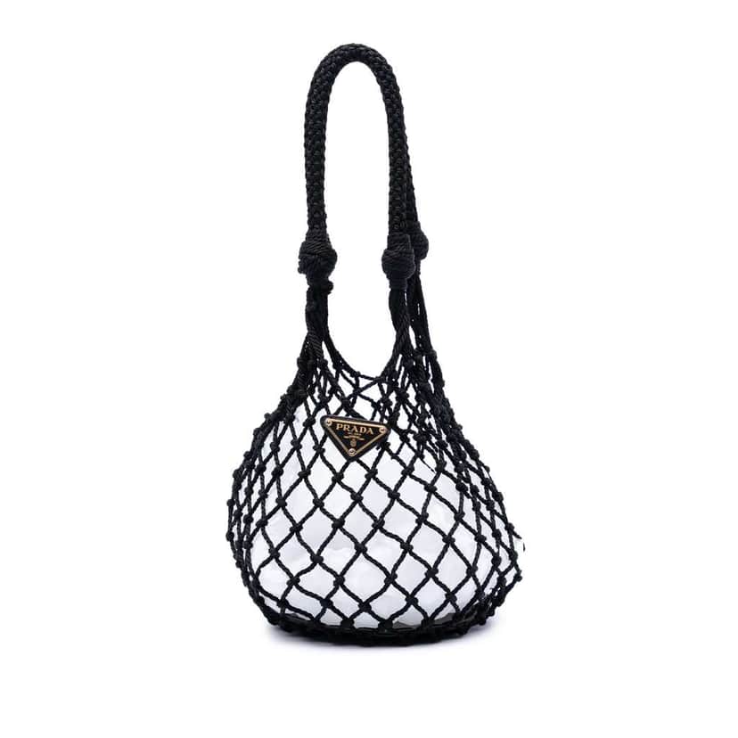 Prada Mesh and Leather Bucket Bag Black Polyester Very good condition - Front View