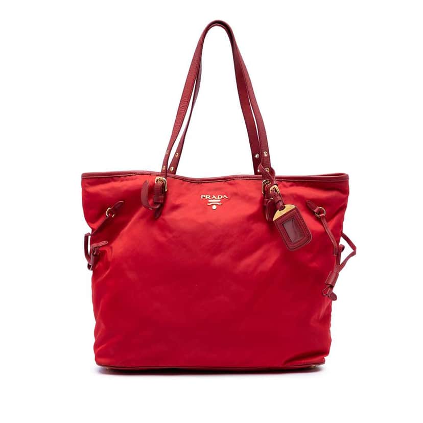 Prada Saffiano Trimmed Tessuto Tote Red Very good condition - Front View