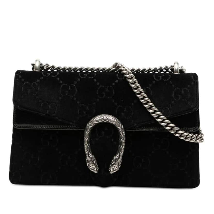 Gucci Medium GG Velvet Dionysus Shoulder Bag Black Velvet Very good condition - Front View