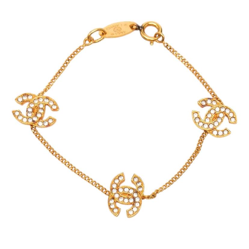 Chanel CC Gold Plated Rhinestone Bracelet Gold Metal Very good condition - Front View