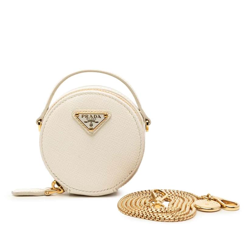 Prada Mini Saffiano Triangle Pouch White Leather Very good condition - Front View