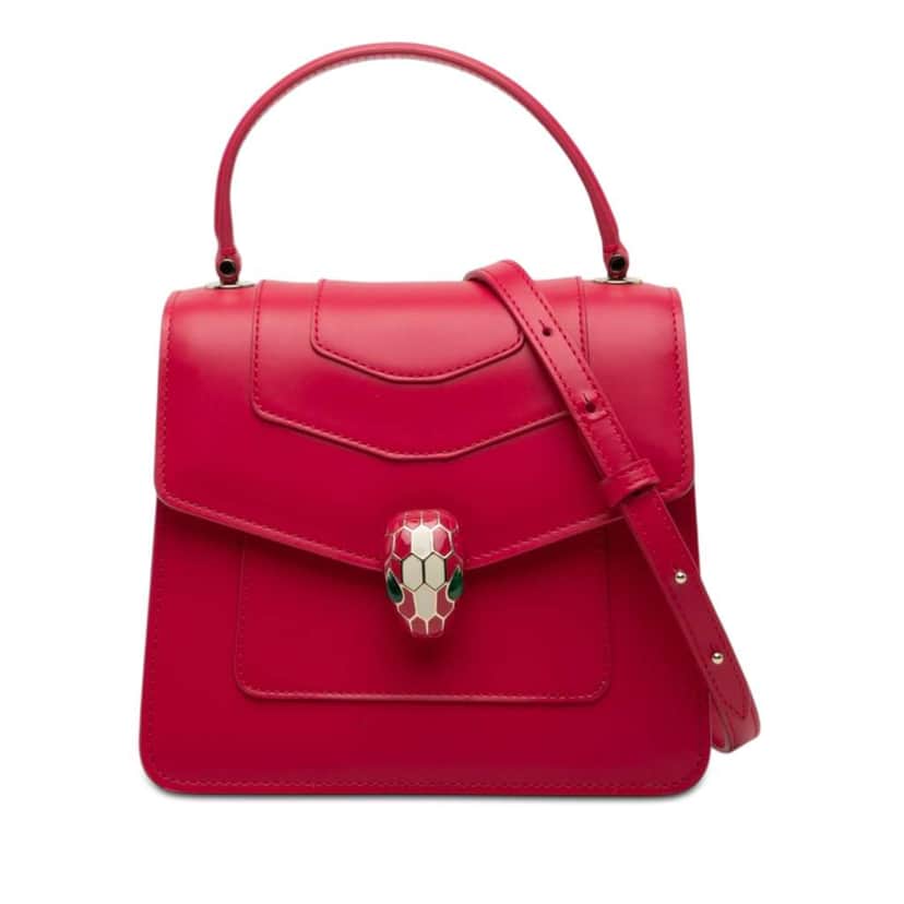 Bvlgari Small Calfskin Serpenti Forever Top Handle Bag Red Leather Very good condition - Front View