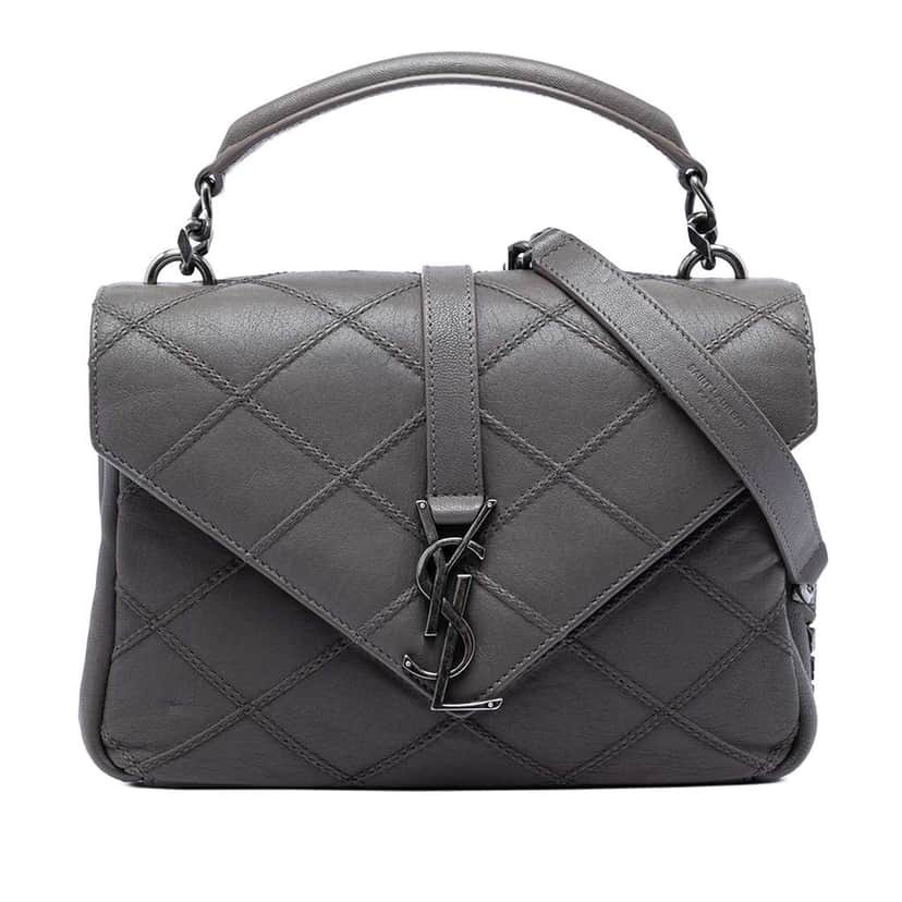 Saint Laurent Medium Quilted Diamond Calfskin Monogram College Satchel Grey Leather Very good condition - Front View