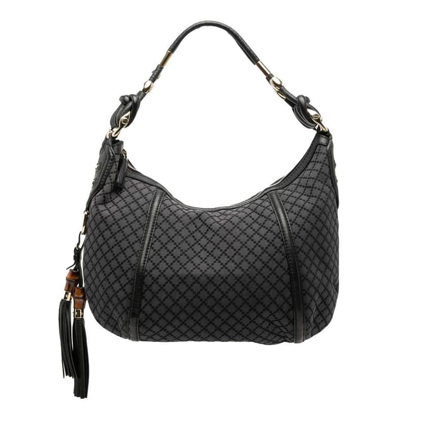 Gucci Medium Diamante Canvas Techno Horsebit Hobo Grey Canvas Good condition - Front View