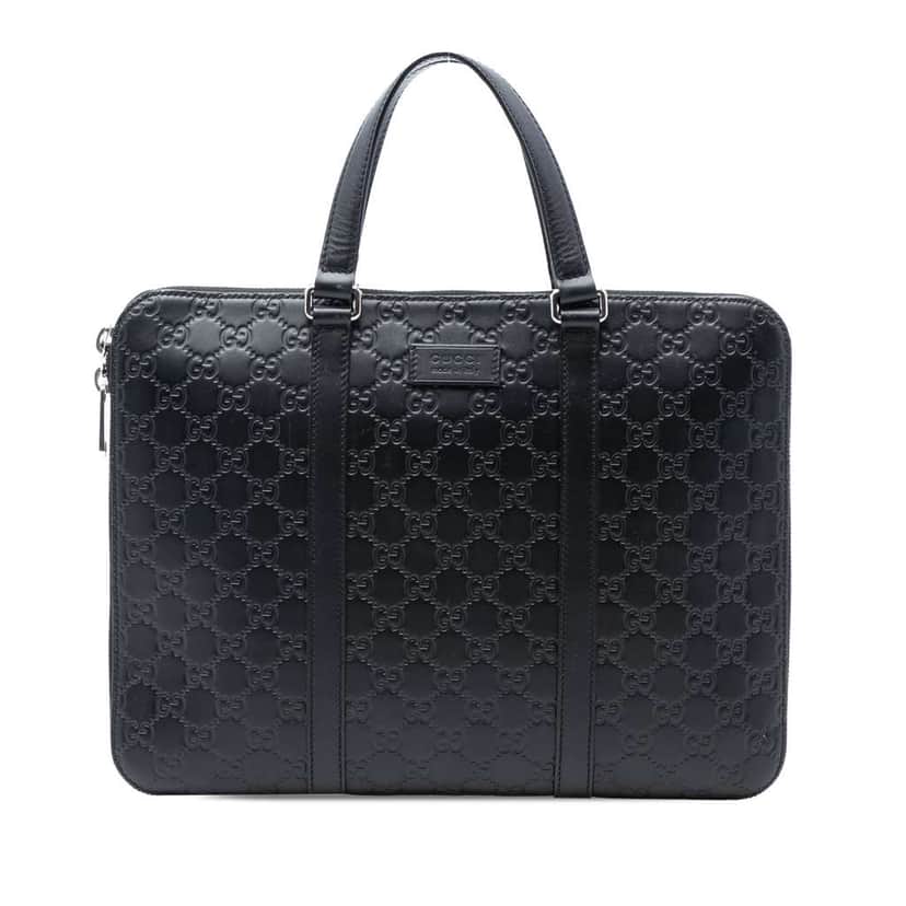 Gucci Guccissima Business Bag Black Leather Very good condition - Front View