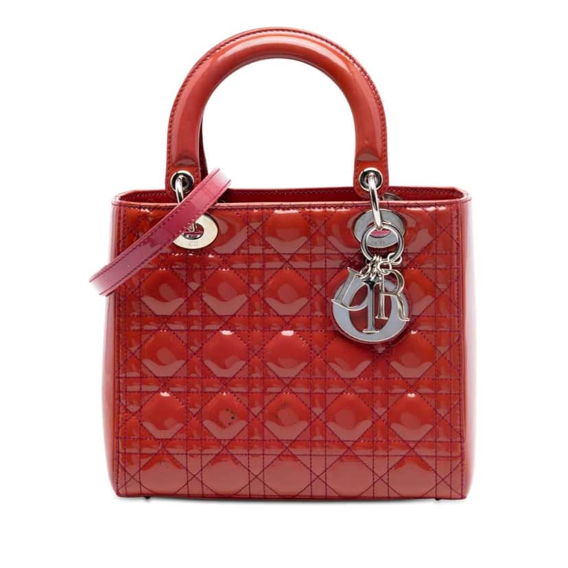 Dior Medium Patent Cannage Lady Dior Red Leather Very good condition - Front View